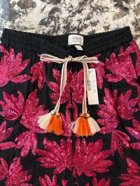 J. Crew Black Dress Pants with Fuchsia Sequin Floral Embellishment/Sequins, NWT